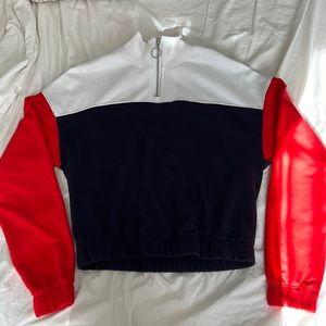 Cropped red white & blue quarter-zip